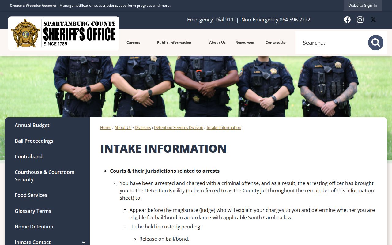 Spartanburg County warrant search, official Sheriff intake and warrant process page