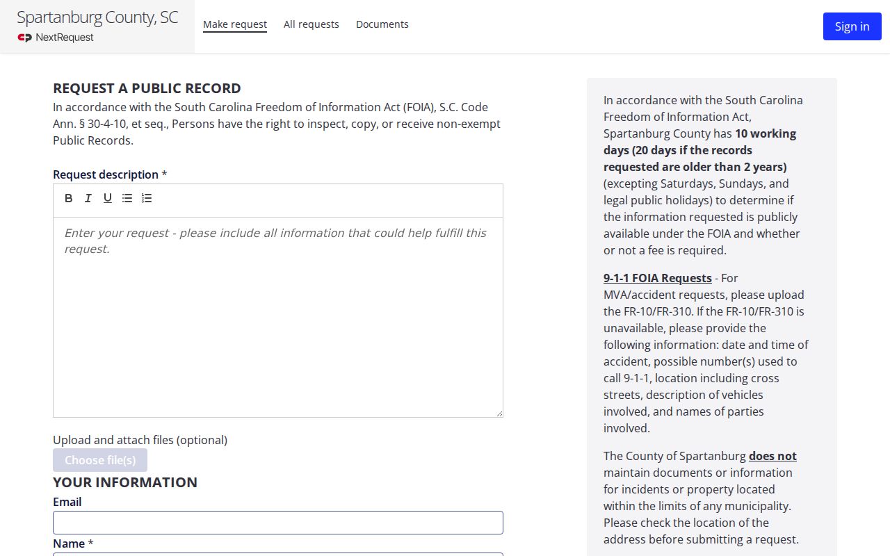 Spartanburg County warrant records, official records request interface