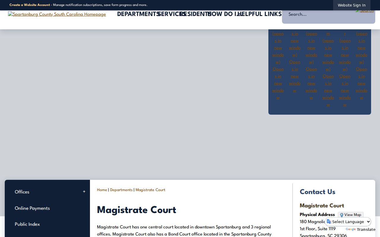 Spartanburg County bench warrant information, central and regional Magistrate Court map
