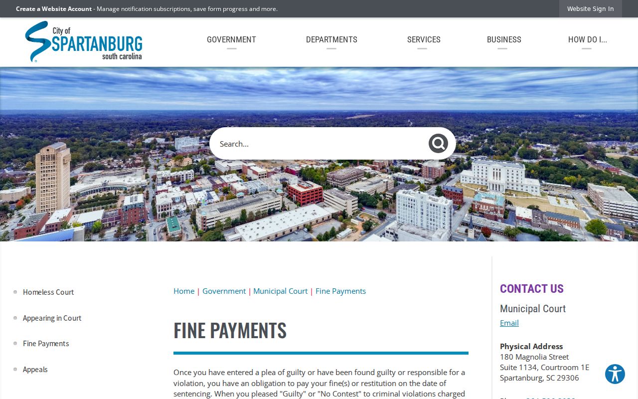Spartanburg warrant records, City Municipal Court fine payment instructions