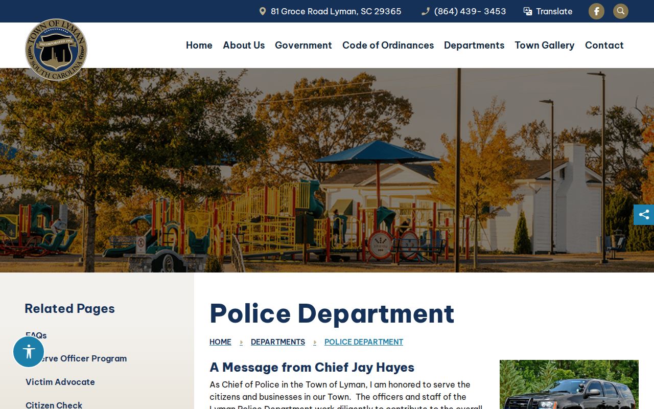Lyman Police Department contacts and dispatch information from the official town page