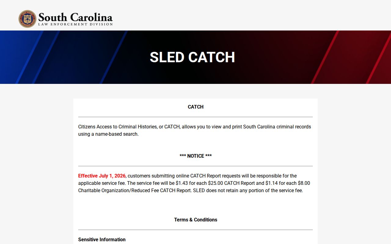 Spartanburg County active warrant information, SLED CATCH criminal-history scope