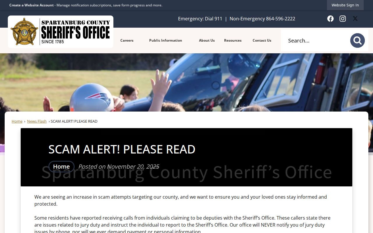 Spartanburg County most wanted information, official Sheriff scam warning